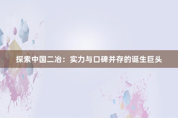 探索中国二冶：实力与口碑并存的诞生巨头